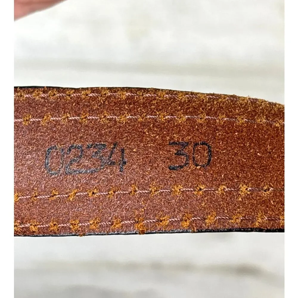 Vintage Handmade Unisex L Brown Leather Western Belt Brass Buckle 35 Inch